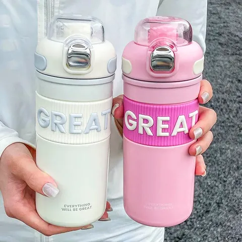 316 Stainless Steel Vacuum Flask With Straw Dual Drinking Port Bounce Lid Leakproof Insulated Water Bottle For Sports Office Home