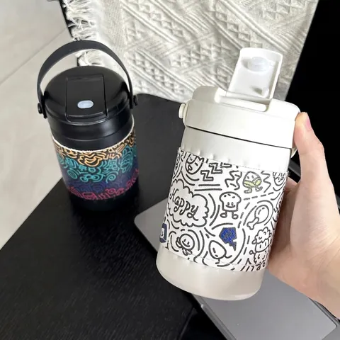 Insulated Coffee Mug SUS 316 Stainless Steel Vacuum Flask With Graffiti Sleeve Portable Water Bottle For Office Travel Gift
