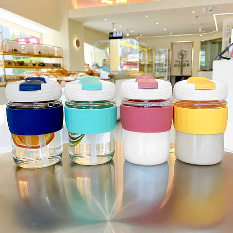 Modern Minimalist Glass Coffee Cup With Straw And Heat Insulated Silicone Sleeve Portable Cute Leakproof Water Bottle For Home Office