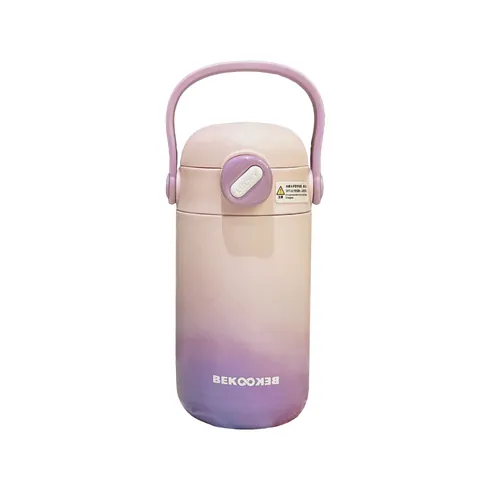 Gradient Insulated Stainless Steel Cup With Straw And Portable Handle Matte Finish Vacuum Thermos For Office Outdoor Travel Unisex Drinkware