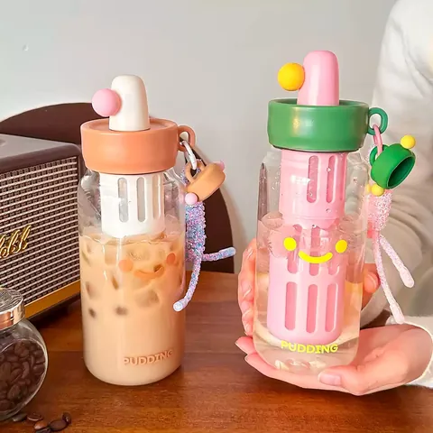 Süße Smiley Borsilikatglas Wasserflasche Mit Teefilter Hitzebeständig Tragbarer Glasbecher Für Damen Büro