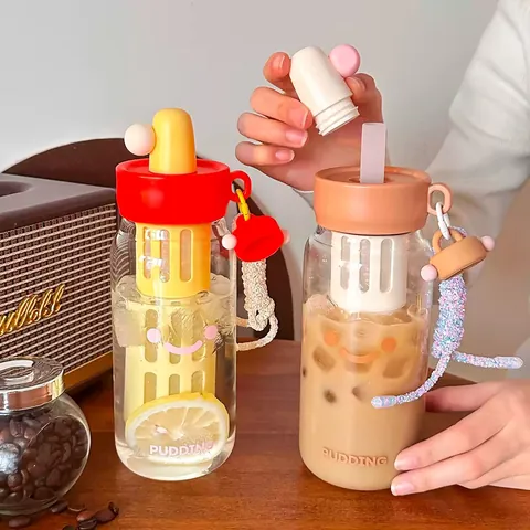 Süße Smiley Borsilikatglas Wasserflasche Mit Teefilter Hitzebeständig Tragbarer Glasbecher Für Damen Büro