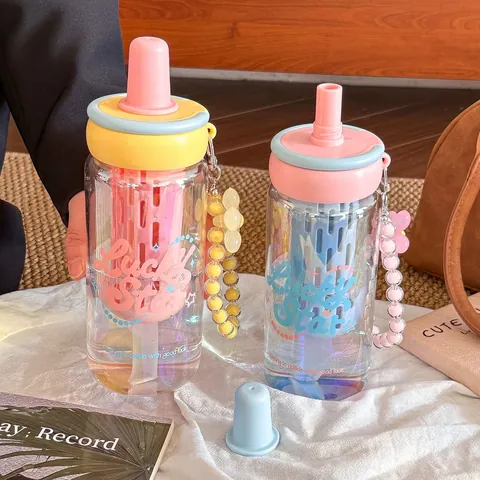 High Aesthetic Borosilicate Glass Water Bottle With Straw And Filter Girly Portable Heat Resistant Tea Cup For Office School Women