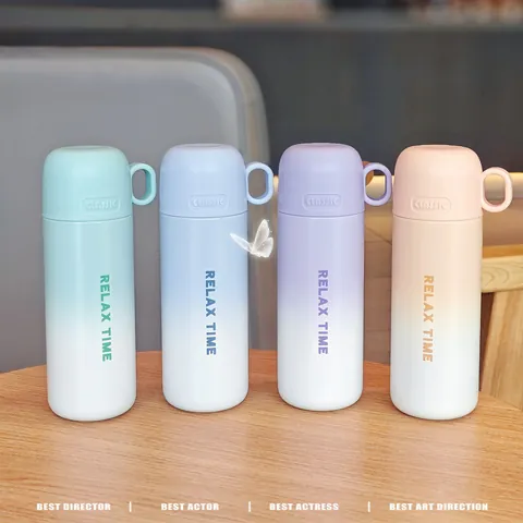 316 Stainless Steel Vacuum Insulated Bottle Portable Gradient Color Water Cup With Dual Use Lid For Students Office Travel