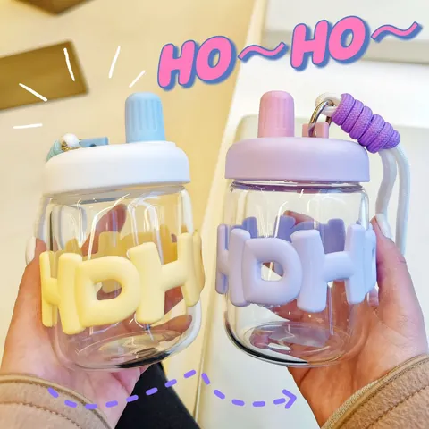 Bouteille d'Eau Portable en Verre Borosilicaté Avec Gaine en Silicone et Sangle de Transport Style Ins Bouteille Résistante à la Chaleur pour Bureau et École