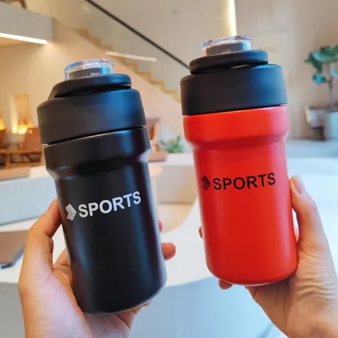 Stainless Steel Insulated Water Bottle Dual Drink Lid Sports Tumbler With Straw Portable Vacuum Cup For Outdoor Gym Office