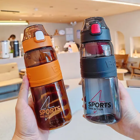 Sport Water Bottle With Bounce Lid Leak-proof Plastic Cup Large Capacity Drinking Bottle With Filter And Scale For Fitness Gym Outdoor Travel