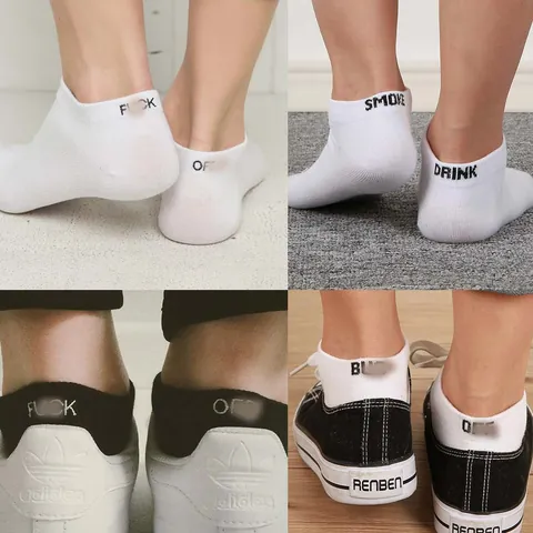 Men Funny Letter Boat Socks Cotton Blend Breathable Spoof Design Ankle Socks Streetwear Casual Low Cut Socks For Teens