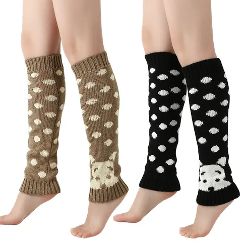 Kawaii Hond Stippen Acryl Gebreide Beenwarmers Schattig Dier Warme Beenkappen Laarshulzen Sokken Voor Vrouwen Tieners