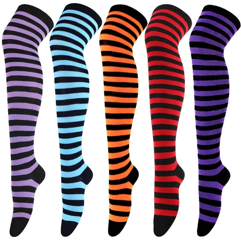 Calcetines Altos a Rayas Estilo Anime Japonés Medias Largas Sobre la Rodilla Para Halloween Navidad Cosplay Fiesta Mujeres