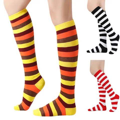 Thanksgiving Festive Striped Knee High Socks Unisex Orange Striped Calf Socks For Women Men Casual Mid Tube Party Socks