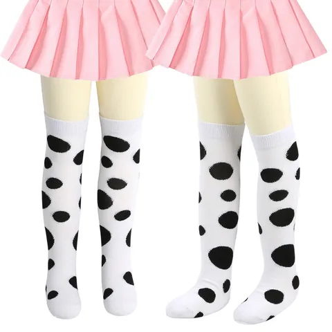 Girls Over The Knee High Tube Socks Large Polka Dot Pattern White Black Long Stockings Children Sweet Casual Daily Fashion