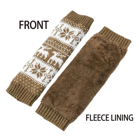 Christmas Reindeer Snowflake Knit Leg Warmers Women Double Layer Plush Lined Winter Warm Thick Jacquard Socks Boot Cuffs