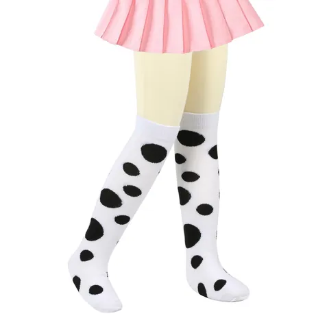 Girls Over The Knee High Tube Socks Large Polka Dot Pattern White Black Long Stockings Children Sweet Casual Daily Fashion