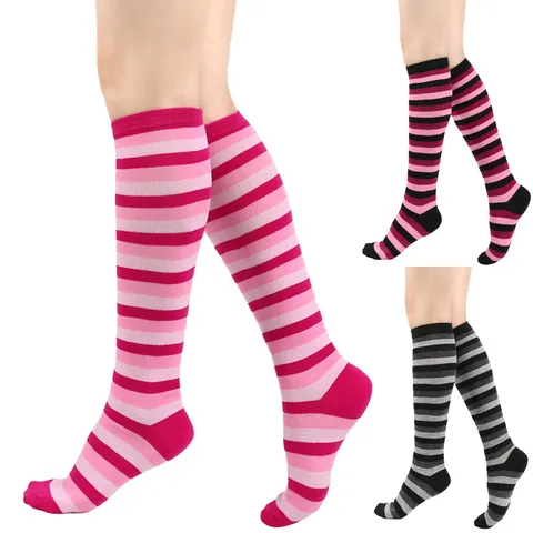 Women Japanese Striped Knee High Socks Colorful Calf Length Stockings For Cosplay Dance Party Performance Preppy Style Socks