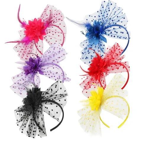 French Vintage Fascinator Headband Women Bridal Wedding Flower Feather Mesh Veil Hair Accessory Tea Party Travel Photography