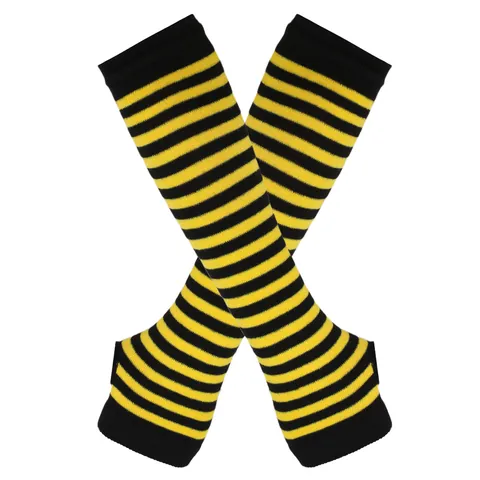 Striped Arm Sleeves Long Fingerless Gloves Knitted Gothic Punk Arm Warmers For Women Men Halloween Party Dress Accessories