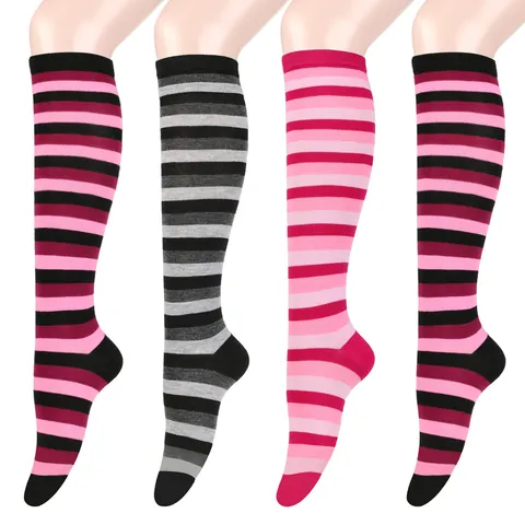 Women Japanese Striped Knee High Socks Colorful Calf Length Stockings For Cosplay Dance Party Performance Preppy Style Socks