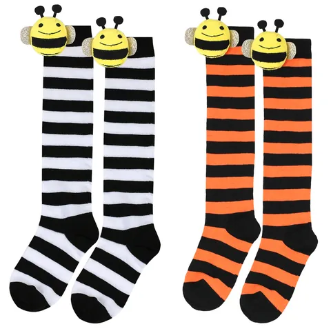 Kids Over The Knee High Socks 3D Bee Doll Striped Girls Performance Costume Cute Long Stockings Polyester Knitted Socks