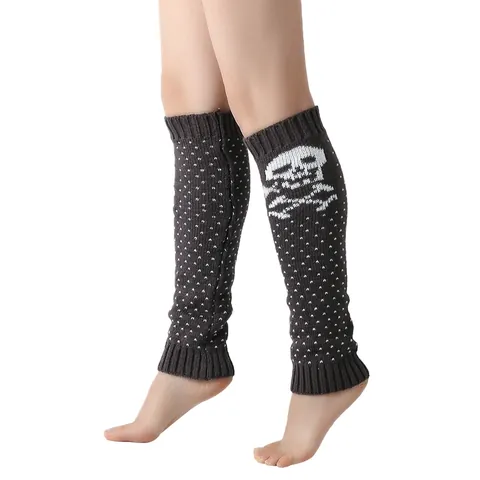 Acrylic Knit Skull Pattern Leg Warmers Halloween Gothic Slouch Socks Polka Dot Boot Toppers Warm Foot Covers For Women