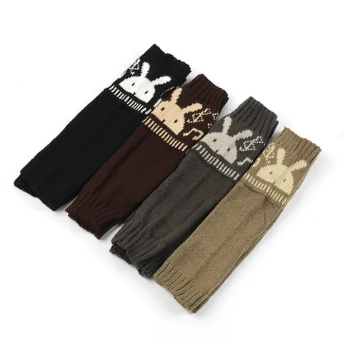 Dames Winter Warm Acryl Gebreide Vingerloze Armwarmers Konijnenpatroon Jacquard Lange Mouwen Zachte Thermische Handwarmer Handschoenen