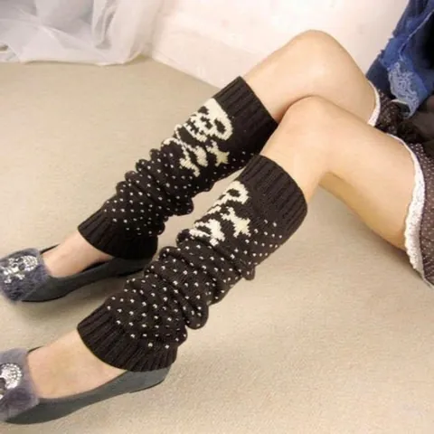 Acrylic Knit Skull Pattern Leg Warmers Halloween Gothic Slouch Socks Polka Dot Boot Toppers Warm Foot Covers For Women