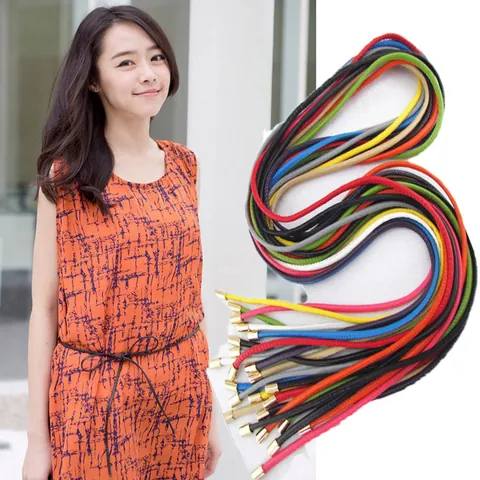 Women Thin Rope Belt Korean Style Candy Color Faux Leather Waist Chain Metal Head Decorative Belt For Dress Accessories