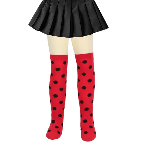 Ladybug Theme Kids Long Socks Red Black Polka Dot Knee High Socks For Costume Party Performance Girls Winter Warm Stockings