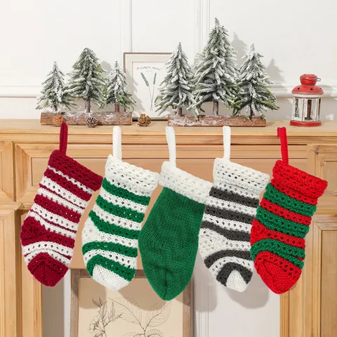 Mini Gebreide Kerstsokken Hangende Ornamenten Kleine Feestelijke Cadeau Snoepzakjes Voor Kerstboom Haard Thuis Vakantie Decor