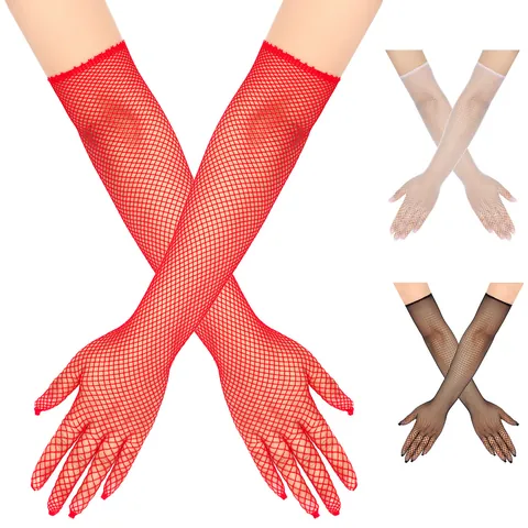 Women Long Fishnet Gloves Full Finger Elastic Mesh Party Prom Sexy Nightclub Evening Costume Accessory Jacquard Nylon Glove