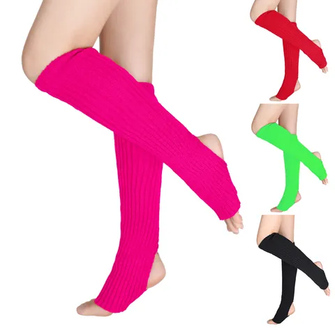 Women Acrylic Knit Leg Warmers Ribbed Stirrup Yoga Dance Ballet Slouchy Socks Winter Warm Leg Covers For Teens Adult