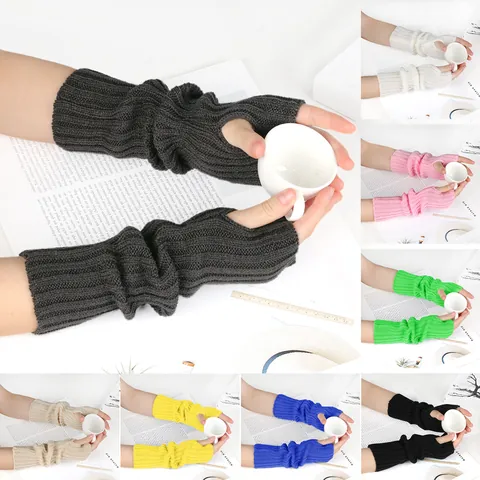 Japanese Ins Style Knit Fingerless Gloves For Women Harajuku Dark Hip Hop Arm Warmers Y2K Acrylic Striped Arm Sleeves