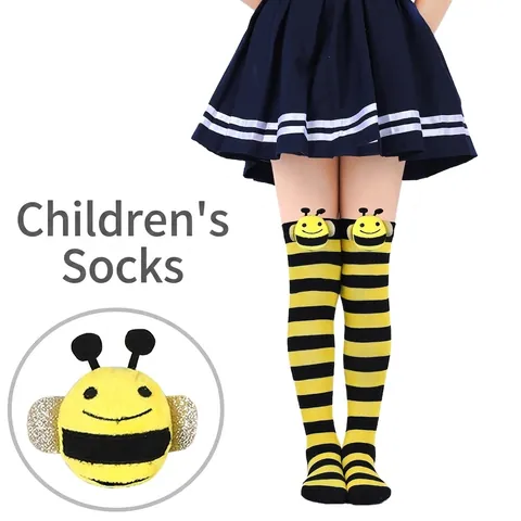 Kids Over The Knee High Socks 3D Bee Doll Striped Girls Performance Costume Cute Long Stockings Polyester Knitted Socks