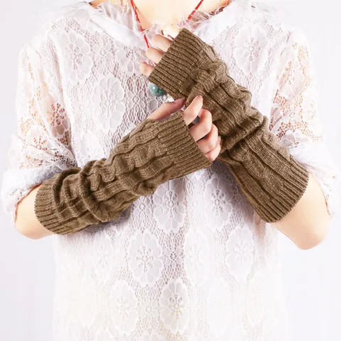 Unisex Cable Knit Arm Warmers Long Fingerless Gloves Winter Warm Wrist Sleeve Knit Muffs For Outdoor Men Women Thermal Solid Accessories