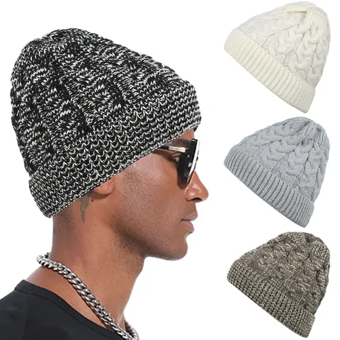 Unisex Cable Knit Beanie Hat Winter Warm Pointed Top Skull Cap Soft Acrylic Slouchy Beanie Outdoor Fashion Couples Cap