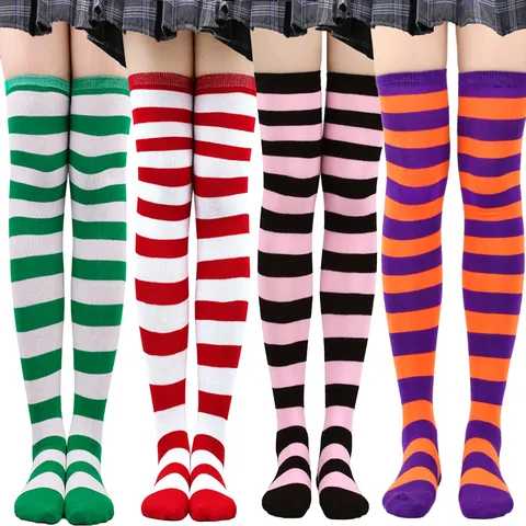 Calcetines Altos a Rayas Estilo Anime Japonés Medias Largas Sobre la Rodilla Para Halloween Navidad Cosplay Fiesta Mujeres