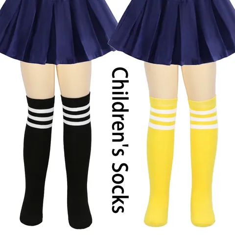 Children Striped Knee High Socks Polyester Triple Stripe Long Socks For Girls Preppy Style Sporty Cosplay Costume Accessory