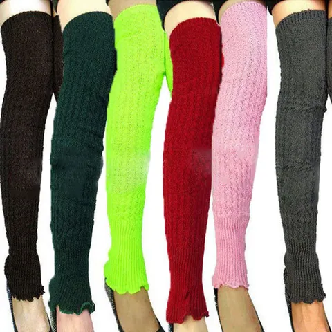 Women Acrylic Knit Leg Warmers Cable Pattern Over Knee Long Socks Slouchy Warm Leg Sleeves For Yoga Ballet Dance Daily