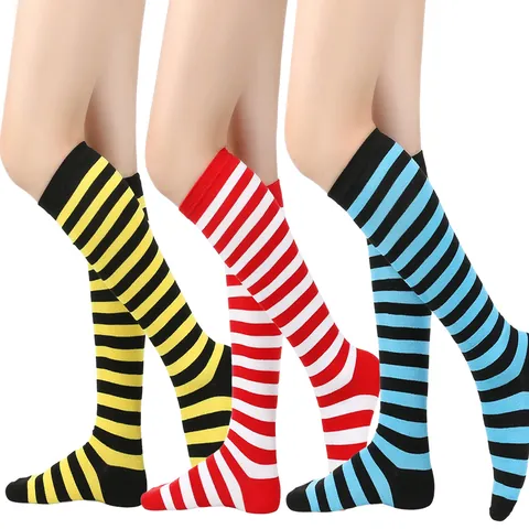 Women Striped Knee High Socks Athletic Calf Length Tube Socks For Cosplay Sports Performance School Preppy Style