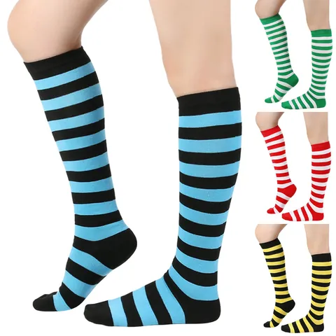Women Striped Knee High Socks Athletic Calf Length Tube Socks For Cosplay Sports Performance School Preppy Style