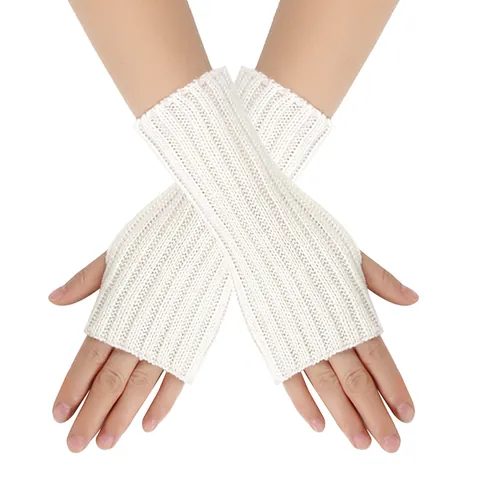 Winter Acrylic Knitted Arm Warmers Ribbed Fingerless Gloves Warm Long Thumb Hole Mittens Solid Color Arm Sleeves For Adults Outdoor