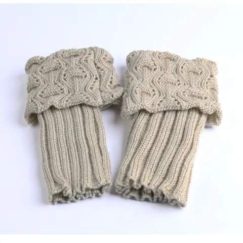 Women Knit Leg Warmers Short Boot Cuffs Hollow Out Jacquard Pattern Acrylic Winter Warm Foot Covers Crochet Leg Warmers