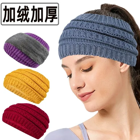 Diadema de Punto con Forro Polar para Mujer Invierno Cálido Calentador de Oídos Acrílico Grueso Ancho para Deportes al Aire Libre