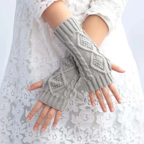 Women Winter Warm Cable Knit Fingerless Gloves Acrylic Arm Warmers Jacquard Crochet Mittens Solid Color Wrist Warmer For Office Daily Outdoor