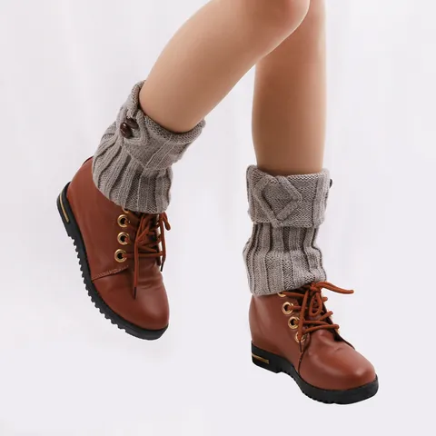 Women Acrylic Knitted Button Leg Warmers Solid Color Crochet Boot Cuffs Ribbed Warm Winter Foot Covers Daily Accessories