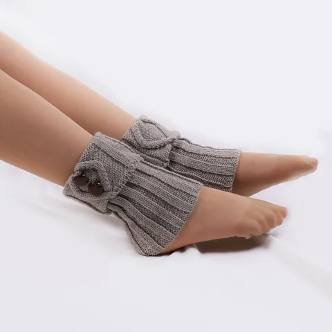 Women Acrylic Knitted Button Leg Warmers Solid Color Crochet Boot Cuffs Ribbed Warm Winter Foot Covers Daily Accessories