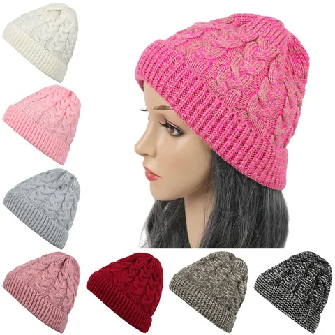 Unisex Cable Knit Beanie Hat Winter Warm Pointed Top Skull Cap Soft Acrylic Slouchy Beanie Outdoor Fashion Couples Cap