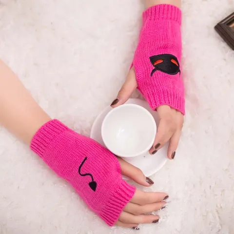 Halloween Devil Pattern Fingerless Knit Gloves Gothic Demon Tail Jacquard Winter Warm Half Finger Mittens For Men Women