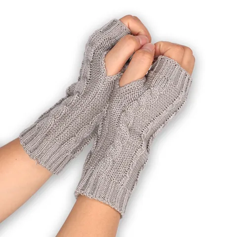 Women Cable Knit Fingerless Gloves Winter Warm Acrylic Half Finger Hand Warmers Soft Stretchy Mittens For Typing Driving