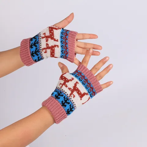 Guanti a Mezze Dita In Maglia Con Renna Di Natale Invernali Caldi In Acrilico Jacquard Senza Dita Per Donna Ufficio